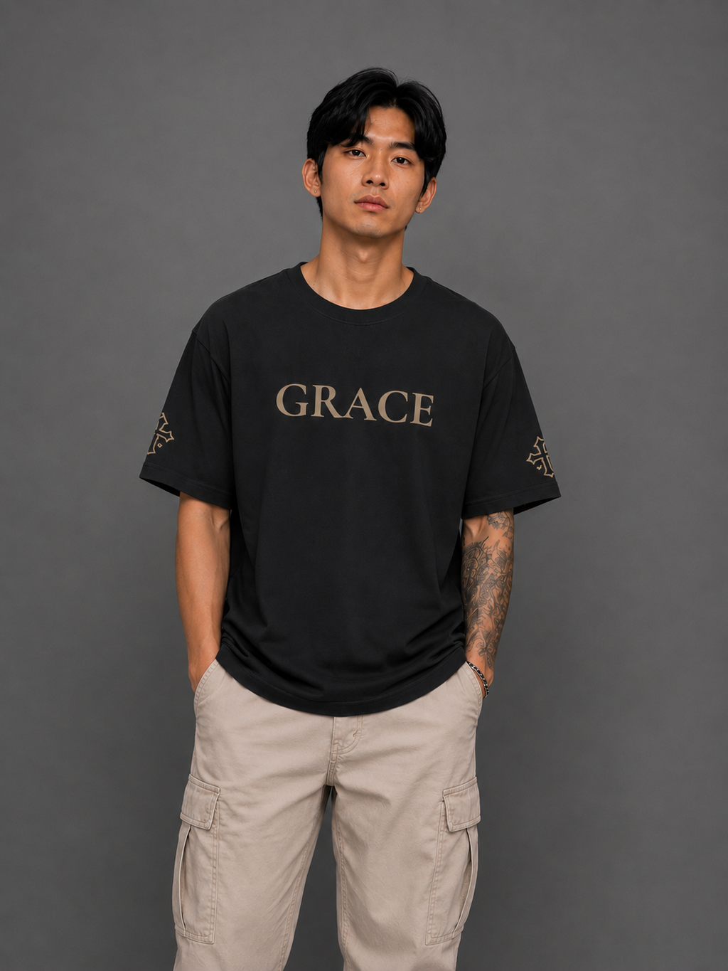 Grace | Embroidered 240GSM Unisex Classic Fit Crew Neck T-Shirt