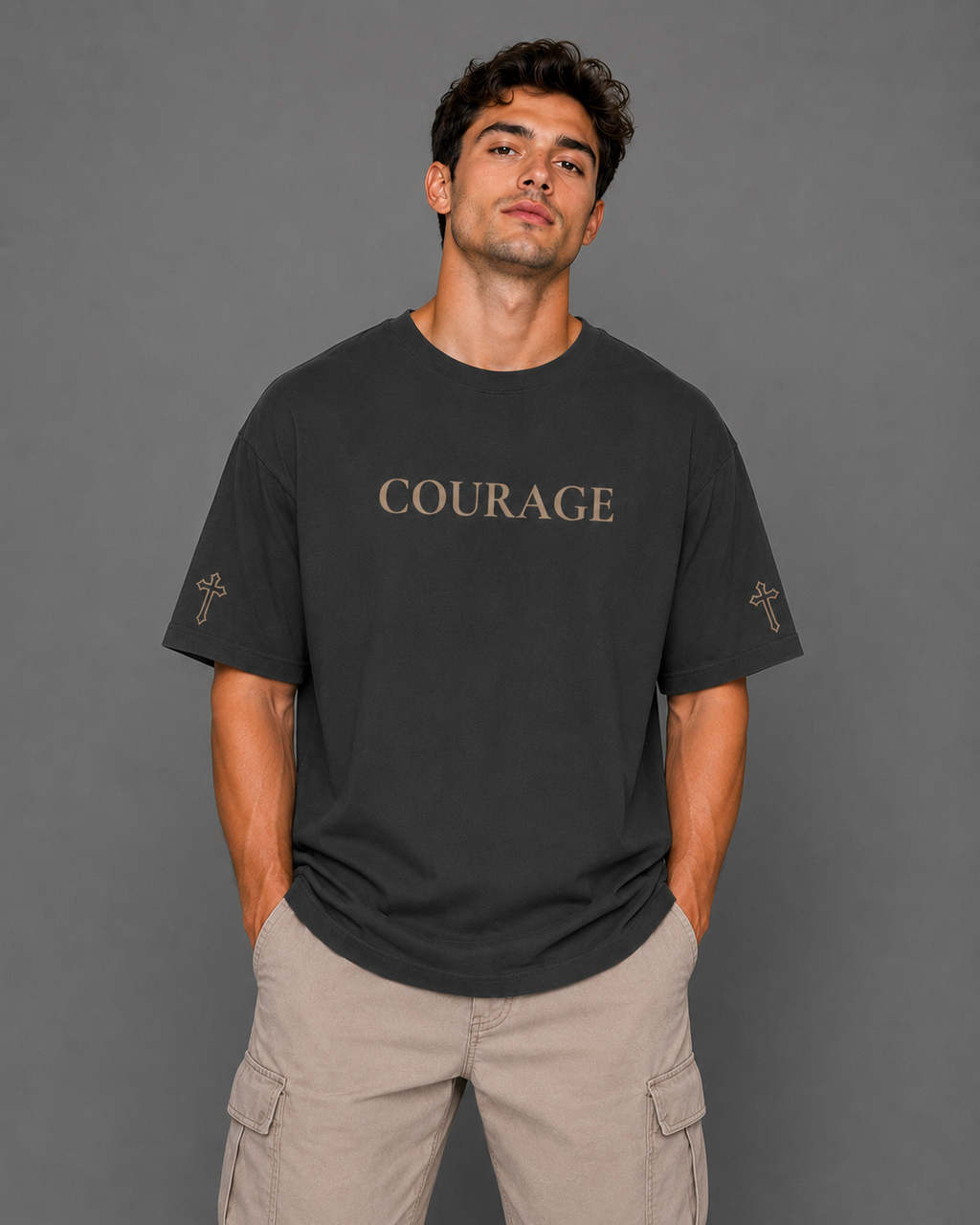 Courage | Embroidered 240GSM Unisex Classic Fit Crew Neck T-Shirt