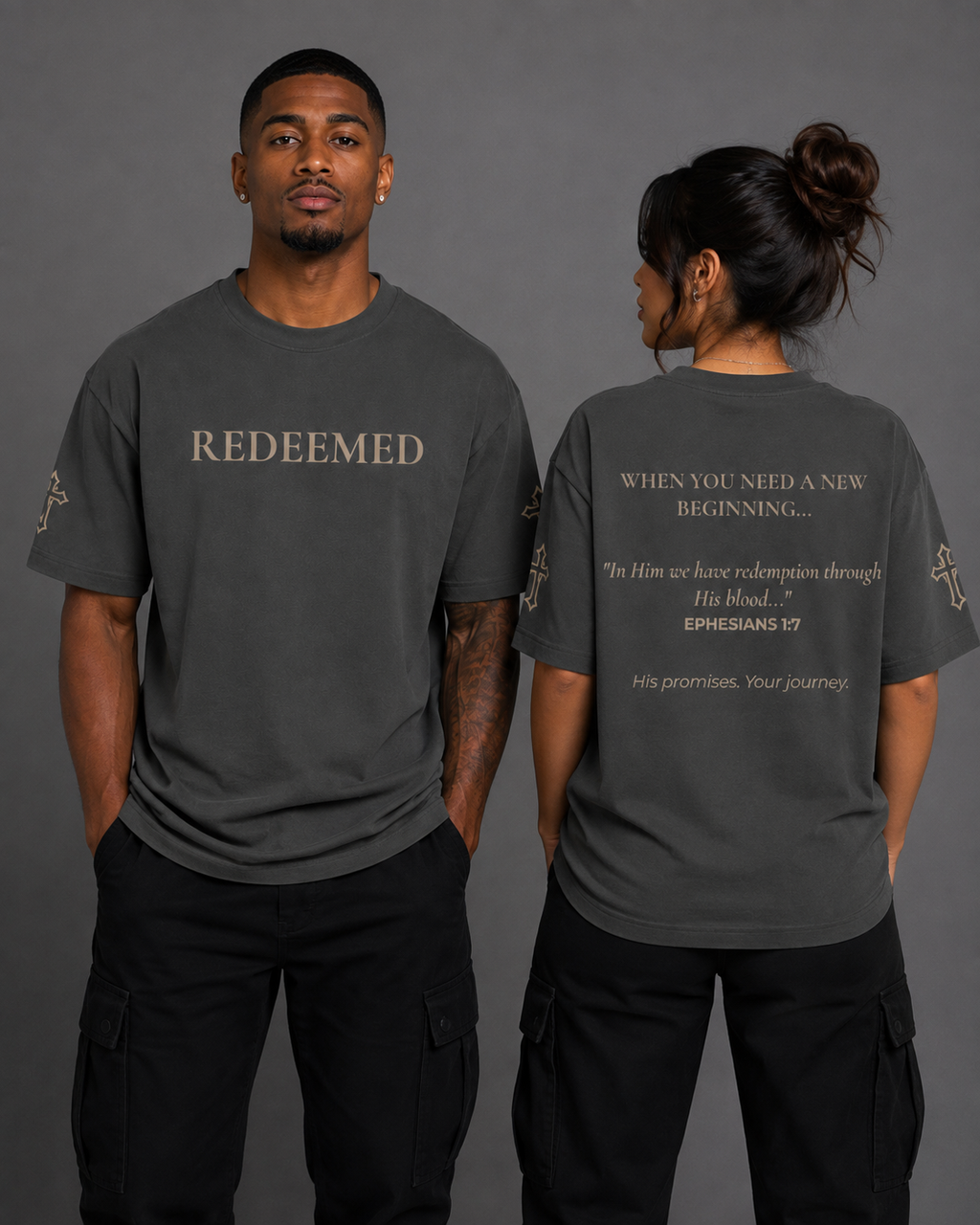 Redeemed | Embroidered 240GSM Unisex Classic Fit Crew Neck T-Shirt