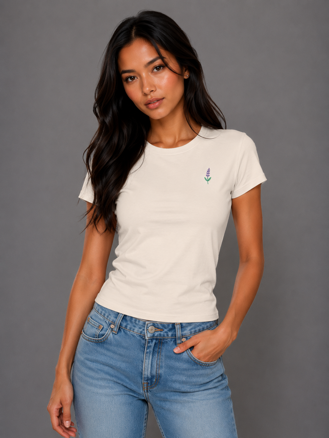 Lavender Bloom Women's Slim Fit Cotton T-Shirt | 210GSM Premium Crew N