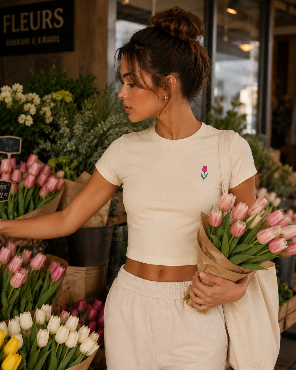 Tulip Bloom Embroidery Baby Tee